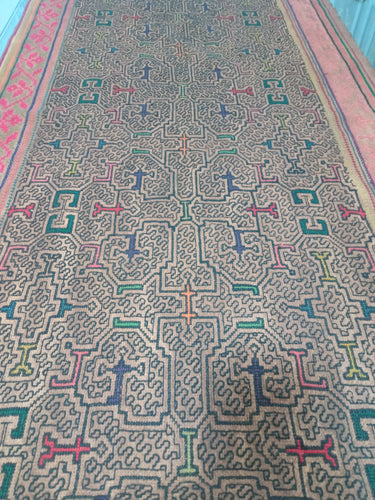 Shipibo native embroidery brown  kene design Cloth